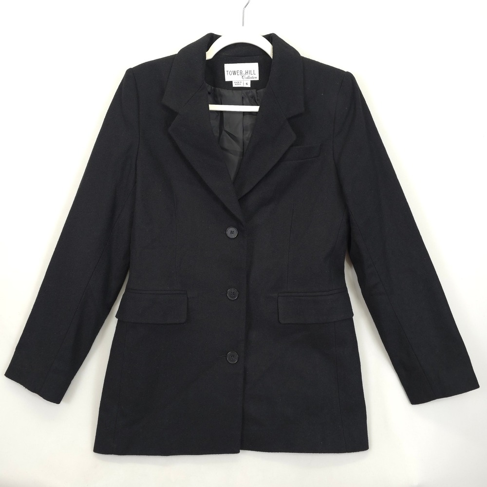 Tower Hill Collection Blazer Women 6 Black Wool Blend 3 Button Lined Jacket
